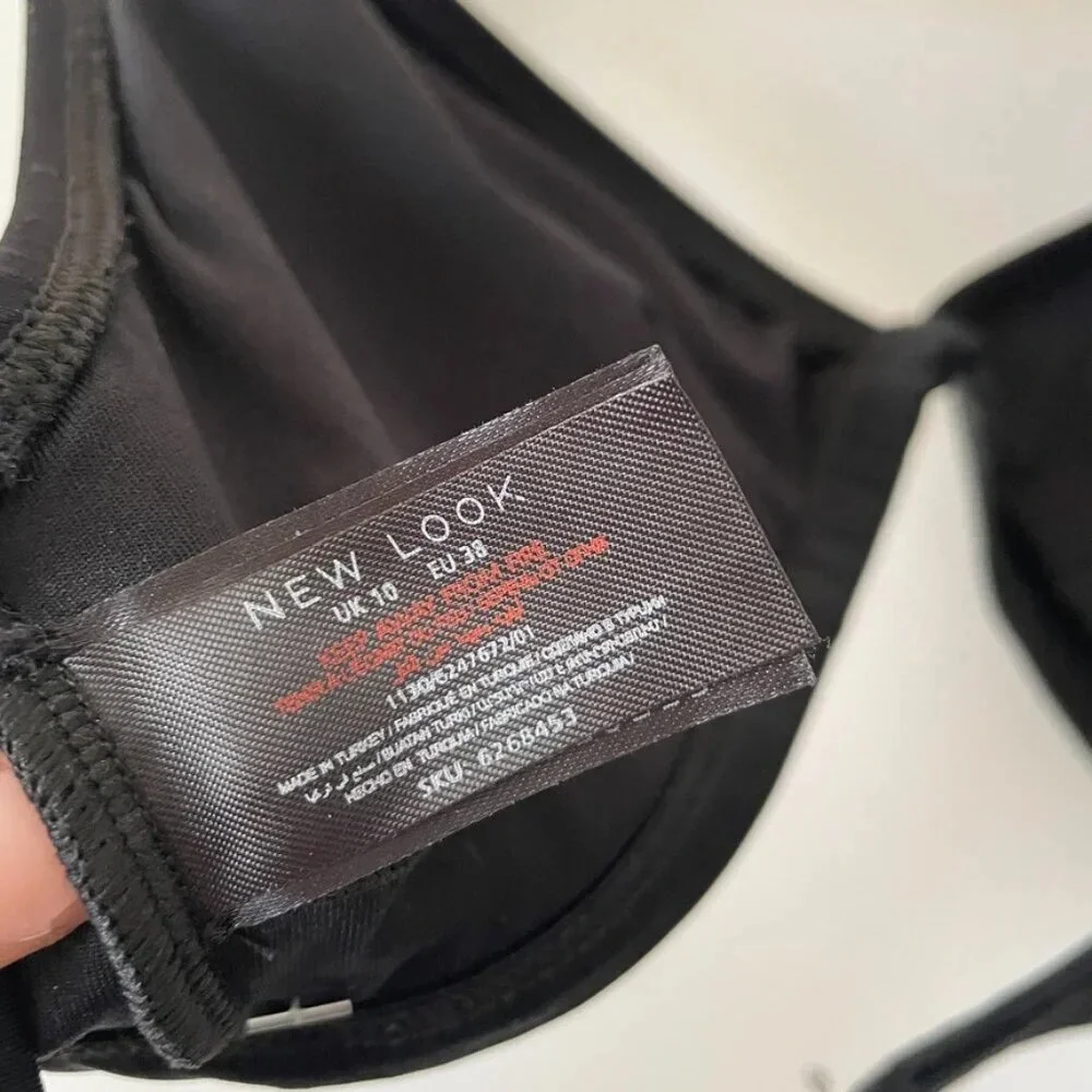 New Look Ruffle Strap Triangle Bikini Top Black Size 6